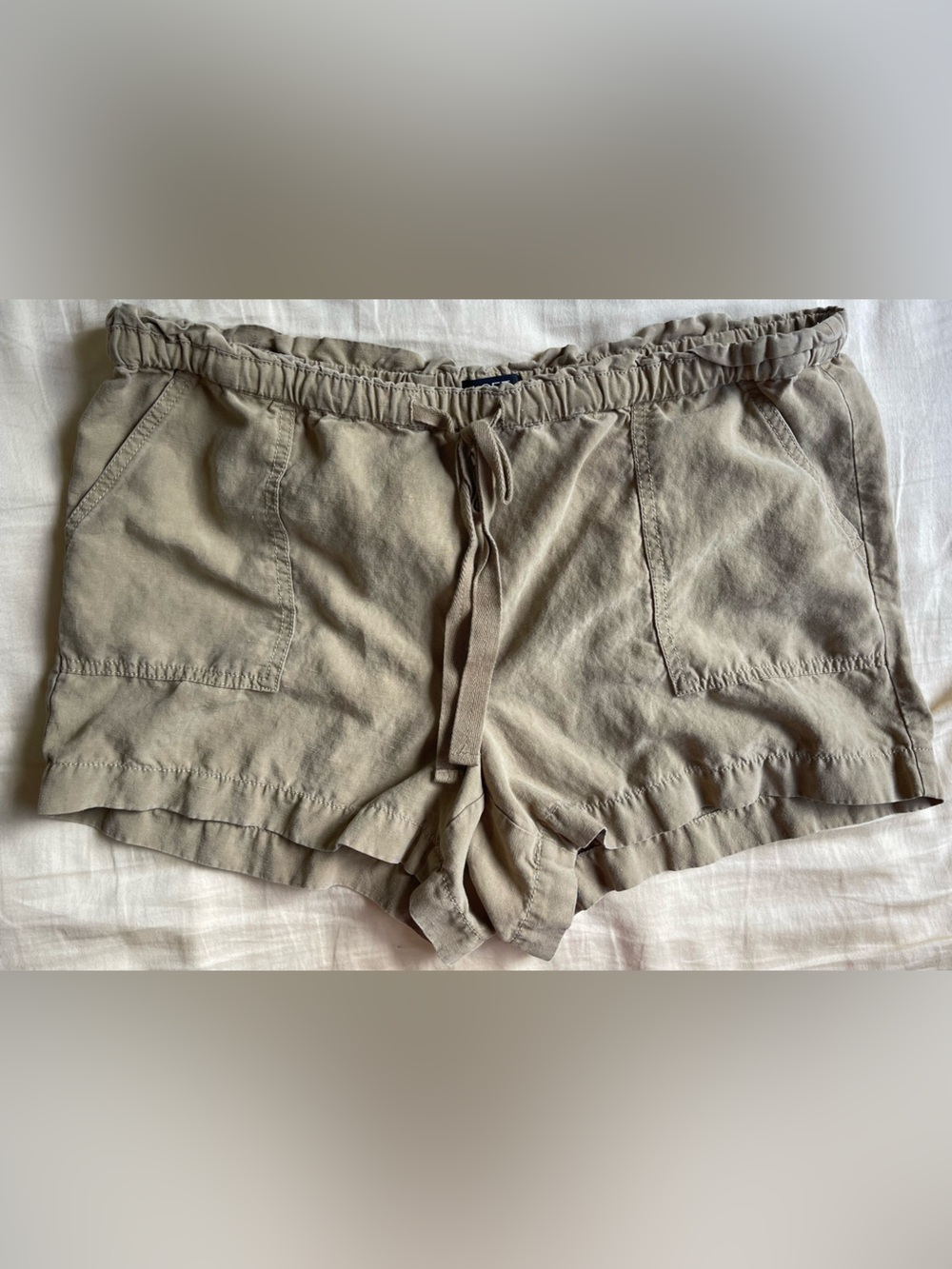 LOFT Khaki Linen-Blend Drawstring Shorts